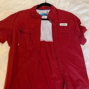 Red Medium Magellan Relaxed Fit Fish Gear Button Down Shirt